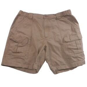 Savane Mens Tan Khaki Cargo Shorts 100% Cotton Elastic Waist Size 38 Canvas